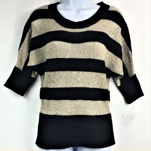 I. N. San Francisco 3/4-Sleeve Stripe Sweater Sz S